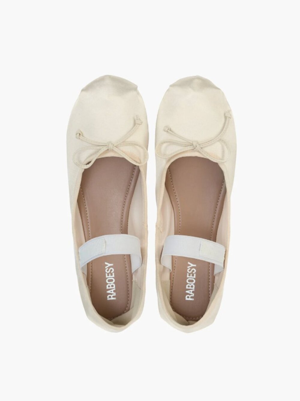 RABOESY Satin Round Toe Ballet Flats White US 6